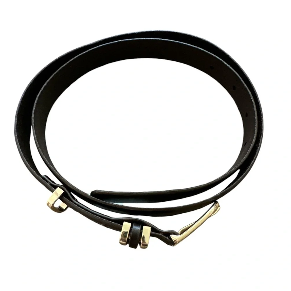 Anthropologie Basic Keeper Brown Leather Gold Tone Metal Belt Size Small NWT_2